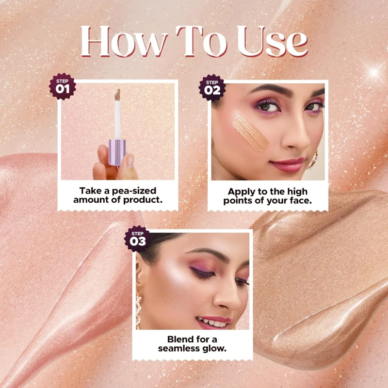 Hilary Rhoda Ultra Glow Liquid Highlighter | Illuminating & Glitter Liquid Highlighter | Dewy Finish | Cruelty-Free & Vegan | Luminescent Finish | Weightless -3.8g (Ultra Pale Gold - Shade 02) - Thumbnail 4